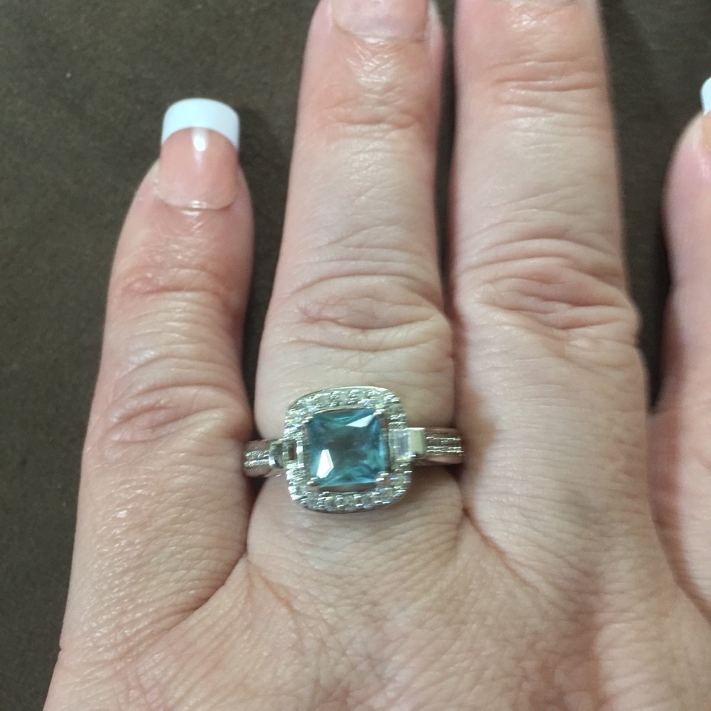 Aquamarine Rings Size 9 Sterling - Picture 4 of 7